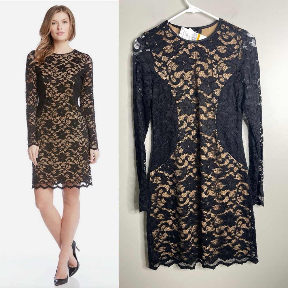 NWT Karen Kane Black w/Nude Stretch Lace Curve Dress, D36532, Small